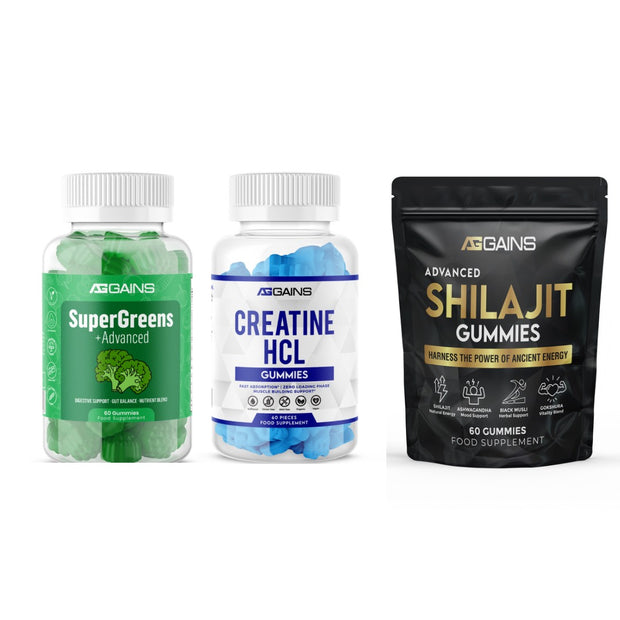 Triple Boost pack - creatine HCL, Supergreens & Shilajit Advanced gummies