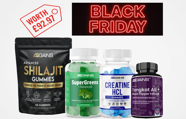 Black Friday Mega Bundle (Creatine Hydrochloride Gummies - Supergreen Gummies - Shilajit Gummies - Tong ALi